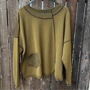 Habitat Opposites Attract Thermal Waffle Knit Pullover Top NWOT In Avocado Sz XL